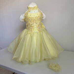 Vintage Feisty-LaRaye Pageant Dress SZ 6 Toddler Yellow Lace Sequins Rhinestones